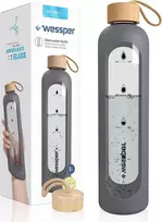 Wessper stiklinė gertuvė 1l su laiko žymomis, Bpa-free, atspari karščiui