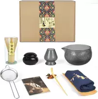 Artcome japoniškas matcha arbatos rinkinys, matcha dubuo su snapeliu, matcha šluotelė, arbatos semtuvėlis, šluotelės laikiklis, matcha miltelių indelis, rankų darbo matcha ceremonijos rinkinys japonams