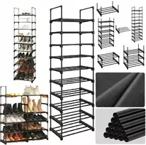 Metalinis batų lentyna juoda 10 lentynų pastatoma tvirta Songmics