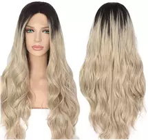 Perukas ilgais banguotais plaukais, Lace Front, ombré blond