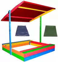 Medinė smėlio dėžė 120x120 su stogeliu EKO spalvota/ruda