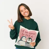 Speecheese Pagalvėlė su pingvinų pora ir užrašu Ich Bin Immer für Dich da, skirta partneriui, mamai, meilei, vienybei, valentino dienai, draugystei