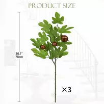 Arborus, 3 vnt. dirbtinių šakų rinkinys, 78 cm, dirbtinė ficus šaka, dirbtinės figų šakos, tikroviška dirbtinė šaka, dirbtinių augalų šakos vazoms, gėlių kompozicijoms ant stalo, lentynos svetainėje