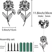 Plakatas Creatcabin metalinė sienų dekoracija "dandelion", geležinė gėlės sienų dekoracija, pakabinama, juoda, tuščiavidurė, simetriška silueto, ornamentas, geležinis ženklas studijai, namams, biurui, dekoracija, dovana, juoda, 30 x 15 cm