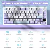 Ajazz ak820pro 75% tkl mechaninė klaviatūra, 2.4g belaidė/bt5.1/usb-c laidinė, 81 klavišas su tft spalvotu ekranu ir cnc mygtuku, žaidimų klaviatūra, rgb apšvietimas, hotswap linijinis jungiklis, 4000 mah baterija -