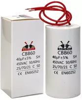 Electrofit paleidimo kondensatorius, variklio kondensatorius, nuolatinis kondensatorius varikliui, 40µf 450v, kabelis, cbb 60