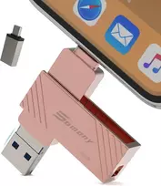 Usb atmintinė, skirta iphone, 4 viename usb 3.0 atmintinė su ios ir usb c, 256gb somony išorinė atmintis greitam atsarginių kopijų kūrimui, suderinama su iphone/ipad/android/mac/pc (rožinė, 256gb)