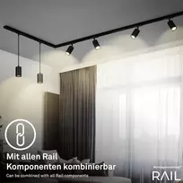 Briloner - Pilnas bėgių sistemos komplektas, 6x Gu10 prožektoriai, pasukami, maitinimas, šviestuvų bėgių sistema, lubinis šviestuvas, prožektorius, 2,25 m, juodas