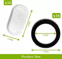 16 + 16 vnt. filtro kačių fontanui, geriamojo fontano kačių pakaitinis filtras, skirtas 108 oz/3,2 l ir 67 oz/2 l nerūdijančio plieno geriamajam fontanui katėms ir šunims, su anglies filtru ir putų filtru