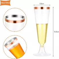Ywkjddm Šampano taurės, 25 plastikinių šampano taurių rinkinys, 150 ml, skaidrios šampano taurės, šampano taurės, vyno taurės vakarėliams, barui, vestuvėms, vakarėliui (rožinio aukso)
