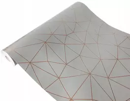 Dekoratyvinė geometrinė plėvelė baldams, stalui, lentynoms, pilka matinė, auksinės linijos