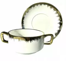 Domex Decor porcelianinis sultinio puodelis su lėkštele Gold Dream 290 ml, 2 dalių komplektas