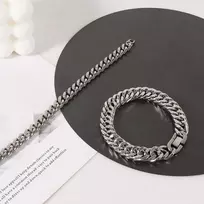 Kryzalite® vyriška apyrankė, 2 vnt., nerūdijančio plieno bizantijos grandinėlė, 19 cm, sidabrinė nerūdijančio plieno apyrankė vyrams, kubietiška grandinėlė