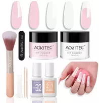 Aokitec dipping powder nagų rinkinys - rožinė ir balta dip pudra su 2-in-1 dip pagrindu ir viršutiniu aktyvatoriumi, nagų dizaino priedai "pasidaryk pats" nagų dailei, lengva nešiotis ir naudoti, šventinė nagų rinkinių serija