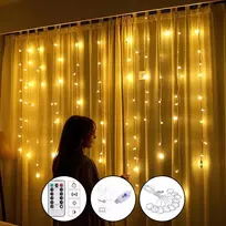 Led užuolaida 3x3m 300 diodų su nuotoliniu valdymu miegamajam ir svetainei, šilta balta
