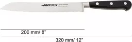 Arcos Lyon serijos duonos peilis, pagamintas iš nitrum kalto nerūdijančio plieno, 200 mm, rankena iš polioksimetileno (pom), juodas