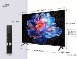 Tcl 43v6c 43 colių Direct Led televizorius, 4k Hdr televizorius, Smart Tv su Google Tv (dolby Audio, Motion Clarity, suderinamas su Google Assistant & Alexa)
