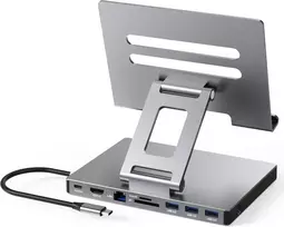 Usb c stovo tipo šakotuvas, 9-in-1 adapteris, skirtas ipad pro m4 m2 13 12.9 11 colių doko stotis sulankstoma su 4k 60hz hdmi, rj45 gigabit ethernet, sd/tf kortelių skaitytuvu, 3 usb 3.0, 3.5 mm audio, ipad air