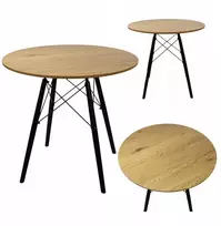 Apvalus skandinaviško stiliaus valgomojo stalas svetainei 80 cm ąžuolo spalvos modernus virtuvinis