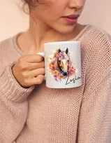 Puodelis + pagalvė su arkliu spalvingas boho arklys + bet koks vardas