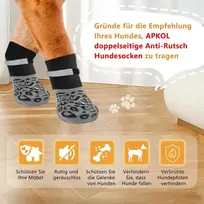 Apkol 2 poros dvipusių šunų kojinių, apsauga letenoms, neslystančios, šunų kojinės su reguliuojamu dirželiu, skirtos sukibimui ant vidaus kietmedžio grindų, šunų batai, letenų apsauga (juodos, S)
