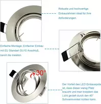 Lubinis šviestuvas Hibay 10 Led prožektorių rinkinys 230 V Gu10 Pasukamas įleidžiamas šviestuvas 68 mm skylės dydis Lubiniai prožektoriai Apvalus įleidžiamas prožektorius su 5 W šiltai balta lempute
