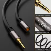 Mygatti 3.5 mm prailginimo lizdo kabelis (3 metrai, 2 vnt.), stereo lizdo garso prailginimo kabelis iš tėviško į moterišką, ausinių prailginimo kabelis, Ofc šerdis, juodas kabelis (su 5 kabelių raišteliais)