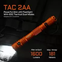 Acebeam Tac 2aa edc taktinis žibintuvėlis su dviem režimais, įkraunamas 1600 liumenų led žibintuvėlis, itin ryškus su dvigubu jungikliu, super ryškus mažas žibintuvėlis avarinei situacijai, stovyklavimui, namams