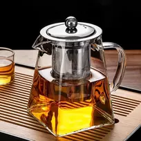 Virdulys Yueming arbatinukas su sieteliu, 550 ml, stiklinis kvadratinis arbatinukas, stiklinis puodas su sieteliu arbatai, arbatos ruošimo įrenginys biriai arbatai, arbatinukas su nerūdijančiu plienu