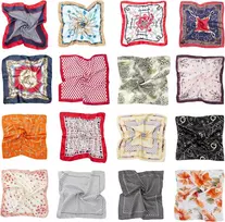 Laikrodis Hbselect 16 vnt. galvos skarų rinkinys, satininės bandanos moterims su originaliais paisley ir anakardžių raštais plaukams, 50 x 50 cm