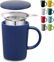 Arbatos puodelis su sieteliu ir dangteliu, keraminis, tamsiai mėlynas, ilgai išlaiko šilumą, 400 ml talpos, galima plauti indaplovėje