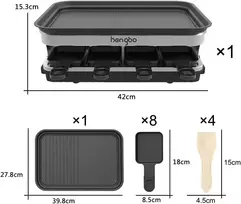 Sumuštinių keptuvas Raclette grilis 8 asmenims, 8 mini raclette keptuvės sūriui ir garnyrams gaminti bei medinė mentelė, lankstus temperatūros valdymas, didelis kvadratinis nelipnus kepimo paviršius