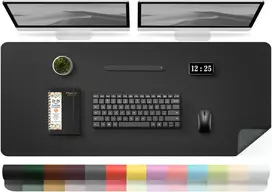 Didelis dvipusis odinis stalo kilimėlis – vandeniui atsparus stalo apsaugos kilimėlis su zomša rašymui, piešimui (juodas, 120 x 60 cm)