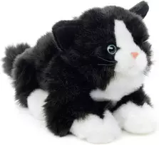 Uni-toys - katė su balsu (juodai balta), gulinti - 20 cm (ilgis) - pliušinis kačiukas - pliušinis žaislas, minkštas žaislas