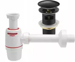 Hydro-era praustuvo sifonas Wirquin Neo Air + juodas Click Clack kamštis su persipylimu