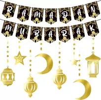 Floralgrace ramadano dekoracija, ramadano mubarakas baneris su žvaigžde ir mėnuliu, eid mubarakas dekoracija vakarėliui ir šventei