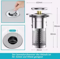 Anneratteryer 2 vnt. drenažo kamščių, kriauklės kamščiai, iššokantys drenažo vožtuvų kamščiai kriauklei, kriauklės kamštis, drenažo kamštis, tinkamas kriauklėms ir praustuvams