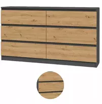 Komoda 140 cm, 6 stalčių, antracito ąžuolas, moderni