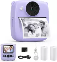 Vaikų momentinių nuotraukų kamera su 32gb kortele ir spausdinimo popieriumi (violetinė)