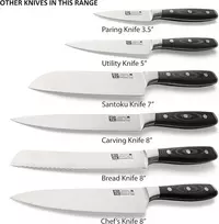 Rockingham Forge Rf9100 Series Rf-9107 Santoku peilis su 7" nerūdijančio plieno ašmenimis - juoda kniedyta Micarta rankena, japoniškas peilis