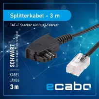 Ecabo 10057 3m tae-f kištukas į rj45 kištuko jungiamąjį kabelį - maršrutizatoriaus kabelis - vdsl/dsl - tiesioginis sujungimas nuo dsl maršrutizatorių iki telefono lizdo - plokščias kabelis visiems maršrutizatoriams ir modemams - juodas