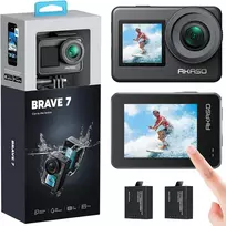 Akaso veiksmo kamera 4k 20mp wifi povandeninė kamera ipx8 atspari vandeniui veiksmo kamera eis 2.0 su jutikliniu ekranu, priartinimu, valdymu balsu, išoriniu mikrofonu ir 2x1350mah baterijų rinkiniu - brave 7 (pilka)