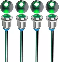 Gebildet 4 vnt. 12 mm 3v-4.5v-5v-6v-7.5v-9v Led metalinis indikatorius, atsparus vandeniui, signalinė lemputė su laidu (žalia)