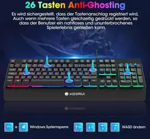 Koorui žaidimų klaviatūra su riešo atrama, Qwertz išdėstymas