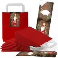 Logbuch-verlag 10 mažų raudonų Kalėdų Senelio dovanų maišelių nešiojimui kaip pakuotė dovanoms 18 x 8 x 22 cm smulkiems daiktams ir saldumynams