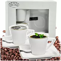 2x puodelis su lėkštele balta 80ml kavai arbatai espresso puodeliai