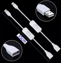 Gtiwung 4 vnt. Usb kabelių su įjungimo/išjungimo jungikliu, Usb tėviškas-moteriškas prailginimo laidas 35 cm baltas, skirtas Led stalinei lempai, Led juostai