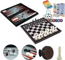 Weofferwhatyouwant magnetinis šachmatų žaidimas 4-in-1 - kelioninis rinkinys su dama, nardais ir kortų žaidimu - 36 cm sulankstoma lenta - didelės figūros su svoriu - vaikams ir suaugusiems - puiki dovana