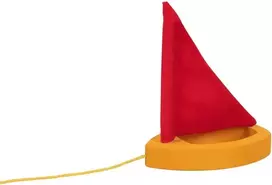 Ameisenkeks® Puddle Ships geltona/raudona maža medinė valtis baloms, tvenkiniams, upeliams lavinti