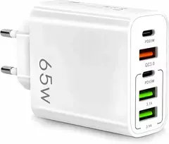 65w Greitasis tinklo įkroviklis: 2x Usb-c Powerdelivery 3x Usb-a Qc 3.0 Baltas